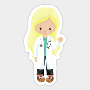 Doctor, Nurse, Stethoscope, Lab Coat, Blonde Hair Sticker